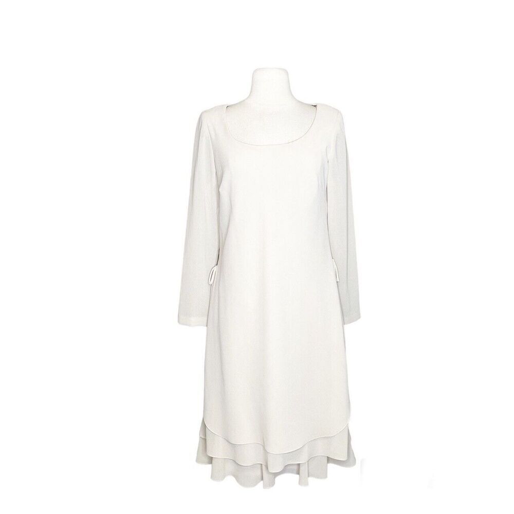 NEW Vintage Y2K Cattiva Size 6 Dress Beige Tan Shift Layered Long Sleeve Dressy‎